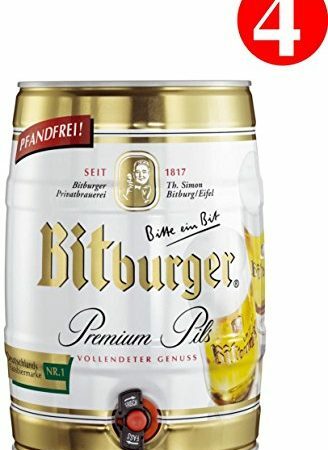 4x Bitburger Premium Pils 5 Liter Partyfass 4,8% Vol.
