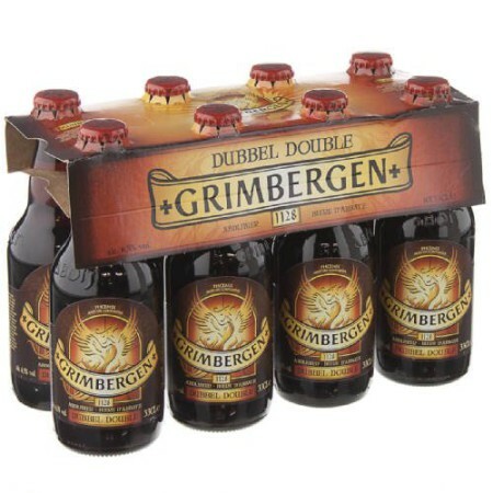 Original belgisches Bier - GRIMBERGEN Double 6,5 % vol. 8 x 33 cl, Abteibier, hohe Gärung, dunkelbraun. Bier für BBQ und Party!!